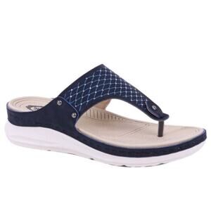 Atalina Black Comfort Textured Rhinestone Thong Wedge Padded Sandals Size 8